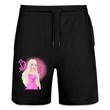 Cult doll in pink - Stanley/Stella Trainer Unisex Organic Jogging Shorts - black - Front - Nik (191cm) & Marisol (170cm)