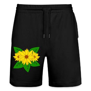 Flower floral sunflower yellow sunflower pattern - Stanley/Stella Trainer Unisex Organic Jogging Shorts - black - Front - Nik (191cm) & Marisol (170cm)