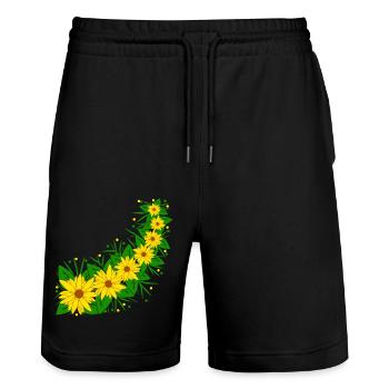 Sonnenblumen Blumenranke gelb Sonnenblumenmuster - Stanley/Stella Unisex Bio Joggingshorts Trainer  - Schwarz - Vorne - Nik (191cm) & Marisol (170cm)
