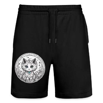 Chat aux yeux bleus - Short de jogging bio TRAINER Stanley/Stella unisexe - noir - Devant - Nik (191cm) & Marisol (170cm)