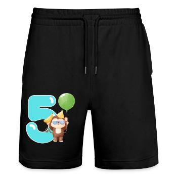 5th birthday. 5 years birthday gift - Stanley/Stella Trainer Unisex Organic Jogging Shorts - black - Front - Nik (191cm) & Marisol (170cm)