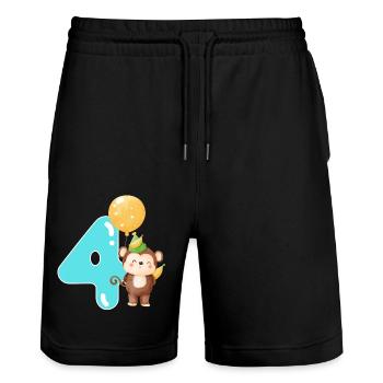 4. Geburtstag. 4 Jahre Geschenk - Stanley/Stella Unisex Bio Joggingshorts Trainer  - Schwarz - Vorne - Nik (191cm) & Marisol (170cm)