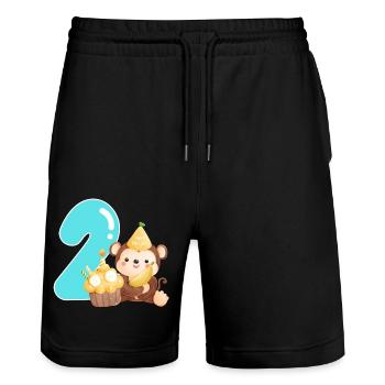 2nd birthday - Stanley/Stella Trainer Unisex Organic Jogging Shorts - black - Front - Nik (191cm) & Marisol (170cm)