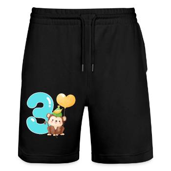 3ème anniversaire. Don de trois ans - Short de jogging bio TRAINER Stanley/Stella unisexe - noir - Devant - Nik (191cm) & Marisol (170cm)