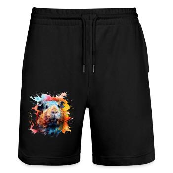 Cochon d’Inde couleur explosion rongeurs animaux domestiques - Short de jogging bio TRAINER Stanley/Stella unisexe - noir - Devant - Nik (191cm) & Marisol (170cm)