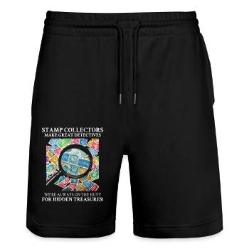 Stamp Collecting Collector Philatelist Philately - Stanley/Stella Trainer Unisex Organic Jogging Shorts - black - Front - Nik (191cm) & Marisol (170cm)