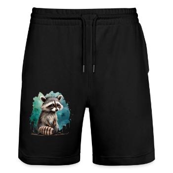 Cute raccoon - Stanley/Stella Trainer Unisex Organic Jogging Shorts - black - Front - Nik (191cm) & Marisol (170cm)