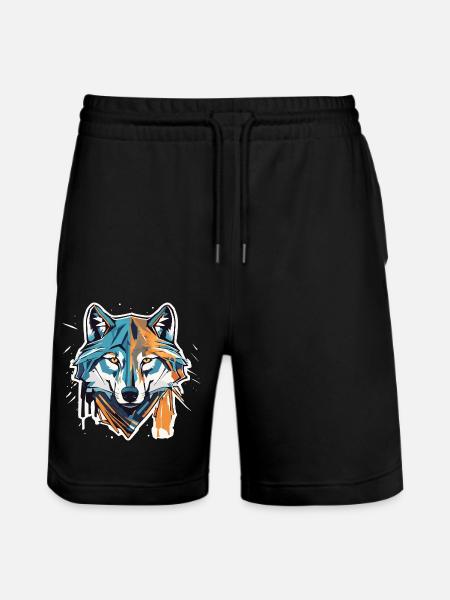 Geometric Wolf Head - Stanley/Stella Trainer Unisex Organic Jogging Shorts - black