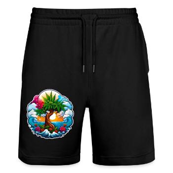 High waves 02 - Stanley/Stella Unisex Bio Joggingshorts Trainer  - Schwarz - Vorne - Nik (191cm) & Marisol (170cm)