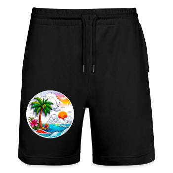 Ready for a holiday - Stanley/Stella Trainer Unisex Organic Jogging Shorts - black - Front - Nik (191cm) & Marisol (170cm)