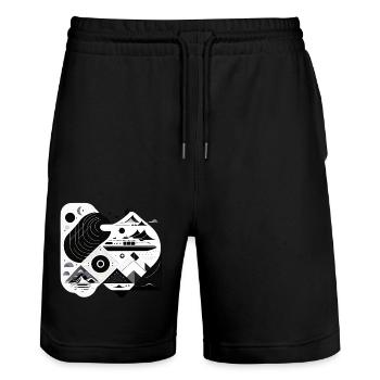 Collage Modern-Stil/ Berge, Schiff Landschaft - Stanley/Stella Unisex Bio Joggingshorts Trainer  - Schwarz - Vorne - Nik (191cm) & Marisol (170cm)