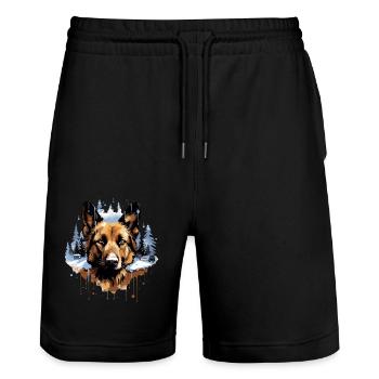 Dog Winter Forest Mountain Trees Christmas Dogs - Stanley/Stella Trainer Unisex Organic Jogging Shorts - black - Front - Nik (191cm) & Marisol (170cm)