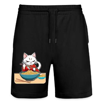 Niedliche asiatische Katze und Ramen Nudeln - Stanley/Stella Unisex Bio Joggingshorts Trainer  - Schwarz - Vorne - Nik (191cm) & Marisol (170cm)