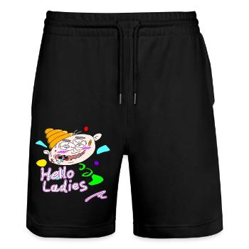 Hello Ladies Hallo Mädels Hi Hey Weiberheld Single - Stanley/Stella Unisex Bio Joggingshorts Trainer  - Schwarz - Vorne - Nik (191cm) & Marisol (170cm)