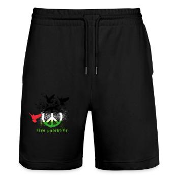 free palestine, doves, freedom, war, palestine - Stanley/Stella Trainer Unisex Organic Jogging Shorts - black - Front - Nik (191cm) & Marisol (170cm)