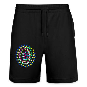 Sterne, bunte Sterne, Kreis - Stanley/Stella Unisex Bio Joggingshorts Trainer  - Schwarz - Vorne - Nik (191cm) & Marisol (170cm)
