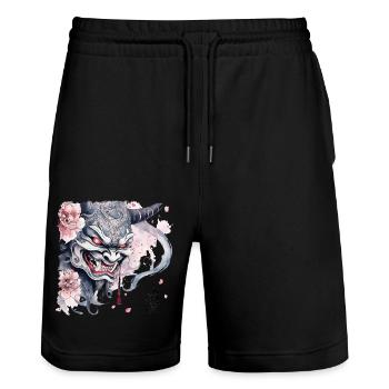 Japanese Hannya - Stanley/Stella Trainer Unisex Organic Jogging Shorts - black - Front - Nik (191cm) & Marisol (170cm)