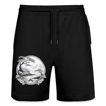 Framed Japanese Landscape - Stanley/Stella Trainer Unisex Organic Jogging Shorts - black - Front - Nik (191cm) & Marisol (170cm)
