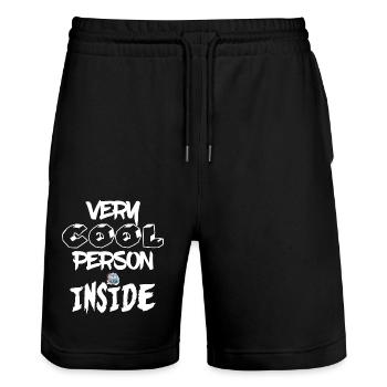 Very cool person inside funny relaxed people - Stanley/Stella Trainer Unisex Organic Jogging Shorts - black - Front - Nik (191cm) & Marisol (170cm)