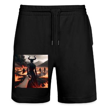 Follow Me to the Abyss - Infernal Devil's Pact #01 - Stanley/Stella Trainer Unisex Organic Jogging Shorts - black - Front - Nik (191cm) & Marisol (170cm)