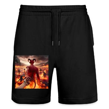 Folge mir in den Abgrund - Infernal Devil's Pact #18 - Stanley/Stella Unisex Bio Joggingshorts Trainer  - Schwarz - Vorne - Nik (191cm) & Marisol (170cm)