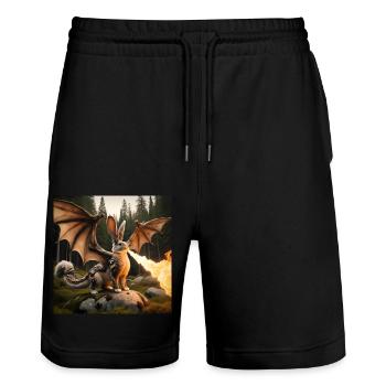 Fire Breathing Bunny Dragon #16 - Stanley/Stella Trainer Unisex Organic Jogging Shorts - black - Front - Nik (191cm) & Marisol (170cm)