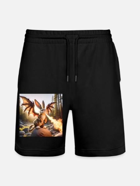 Fire Breathing Bunny Dragon #12 - Stanley/Stella Trainer Unisex Organic Jogging Shorts - black