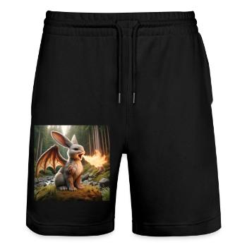 Feuerspeiender Hase Drache #19 - Stanley/Stella Unisex Bio Joggingshorts Trainer  - Schwarz - Vorne - Nik (191cm) & Marisol (170cm)