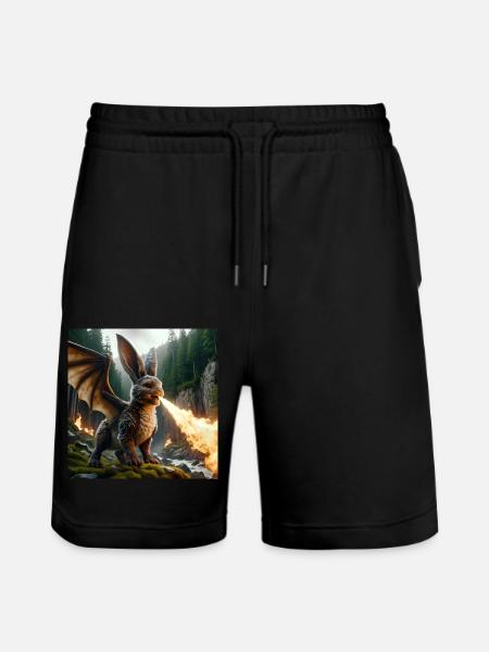 Fire Breathing Bunny Dragon #13 - Stanley/Stella Trainer Unisex Organic Jogging Shorts - black