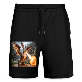 Feuerspeiender Hase Drache #09 - Stanley/Stella Unisex Bio Joggingshorts Trainer  - Schwarz - Vorne - Nik (191cm) & Marisol (170cm)
