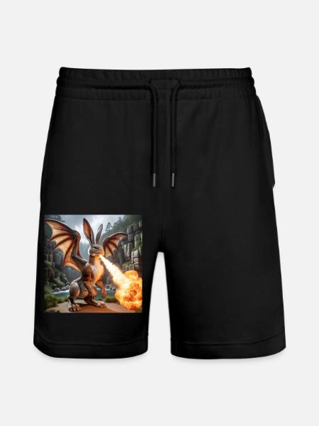 Fire Breathing Bunny Dragon #09 - Stanley/Stella Trainer Unisex Organic Jogging Shorts - black