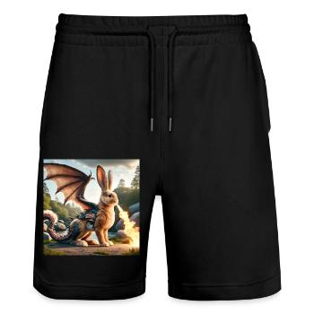 Feuerspeiender Hase Drache #07 - Stanley/Stella Unisex Bio Joggingshorts Trainer  - Schwarz - Vorne - Nik (191cm) & Marisol (170cm)