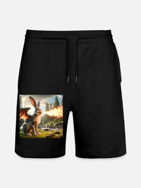 Fire Breathing Bunny Dragon #08 - Stanley/Stella Trainer Unisex Organic Jogging Shorts - black