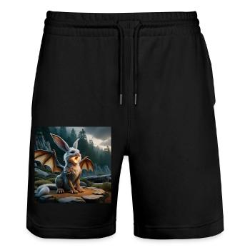 Feuerspeiender Hase Drache #20 - Stanley/Stella Unisex Bio Joggingshorts Trainer  - Schwarz - Vorne - Nik (191cm) & Marisol (170cm)