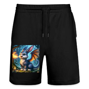 Fire Breathing Bunny Dragon #02 - Stanley/Stella Trainer Unisex Organic Jogging Shorts - black - Front - Nik (191cm) & Marisol (170cm)