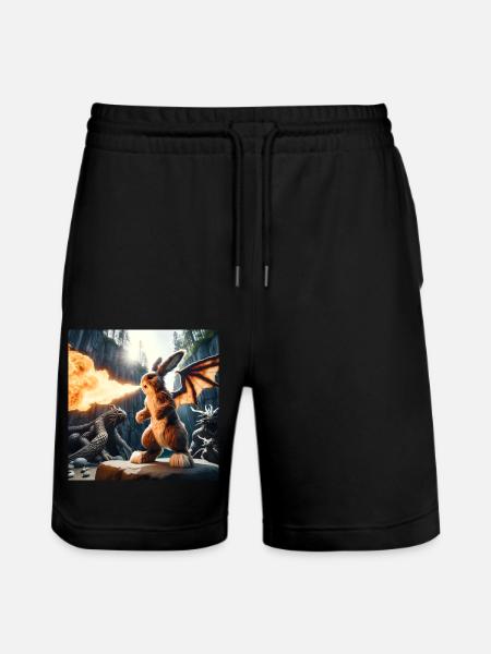 Fire Breathing Bunny Dragon #10 - Stanley/Stella Trainer Unisex Organic Jogging Shorts - black