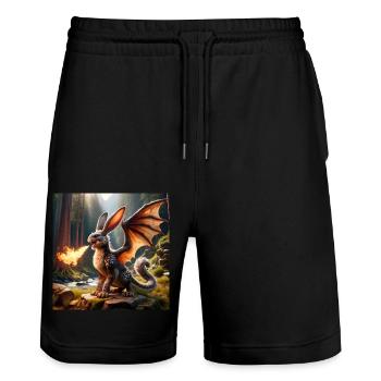 Feuerspeiender Hase Drache #11 - Stanley/Stella Unisex Bio Joggingshorts Trainer  - Schwarz - Vorne - Nik (191cm) & Marisol (170cm)