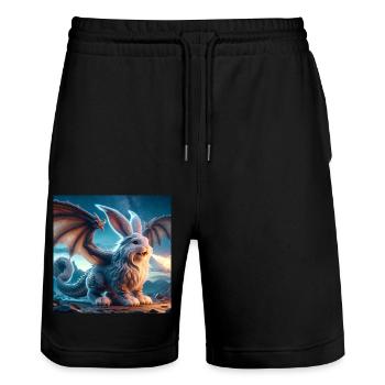 Feuerspeiender Hase Drache #04 - Stanley/Stella Unisex Bio Joggingshorts Trainer  - Schwarz - Vorne - Nik (191cm) & Marisol (170cm)