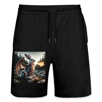 Fire Breathing Bunny Dragon #25 - Stanley/Stella Trainer Unisex Organic Jogging Shorts - black - Front - Nik (191cm) & Marisol (170cm)