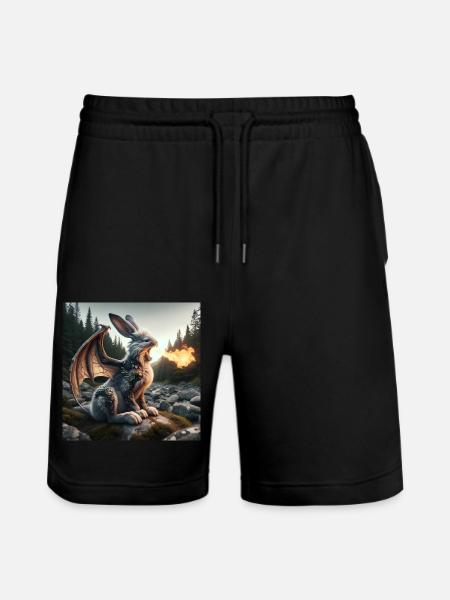 Fire Breathing Bunny Dragon #25 - Stanley/Stella Trainer Unisex Organic Jogging Shorts - black
