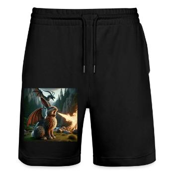 Fire Breathing Bunny Dragon #21 - Stanley/Stella Trainer Unisex Organic Jogging Shorts - black - Front - Nik (191cm) & Marisol (170cm)
