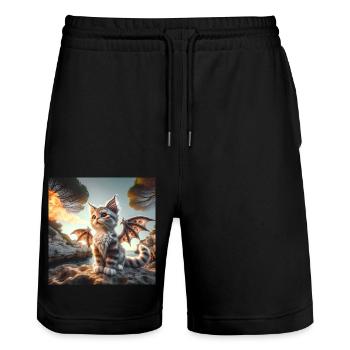 Feuerspeiendes Kätzchen Drache #01 - Stanley/Stella Unisex Bio Joggingshorts Trainer  - Schwarz - Vorne - Nik (191cm) & Marisol (170cm)