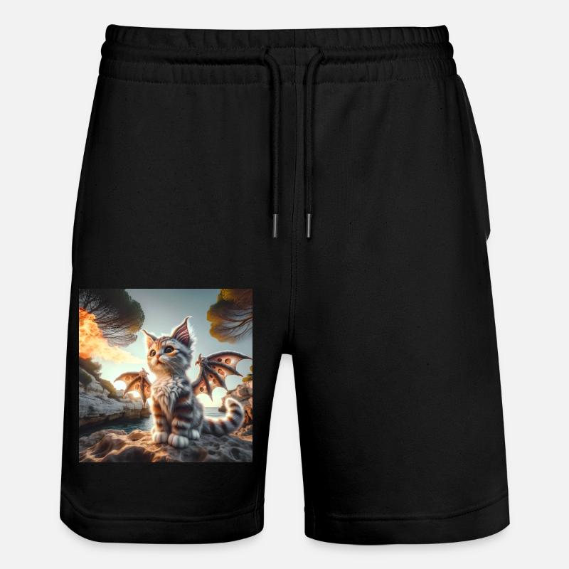 Fire Breathing Kitty Dragon #01 - Stanley/Stella Trainer Unisex Organic Jogging Shorts - black
