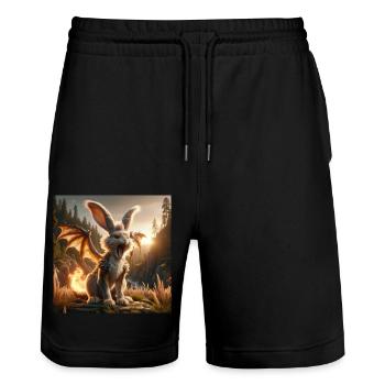 Feuerspeiender Hase Drache #24 - Stanley/Stella Unisex Bio Joggingshorts Trainer  - Schwarz - Vorne - Nik (191cm) & Marisol (170cm)
