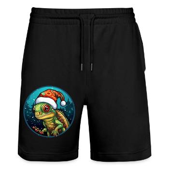 Chameleon Christmas - Stanley/Stella Trainer Unisex Organic Jogging Shorts - black - Front - Nik (191cm) & Marisol (170cm)