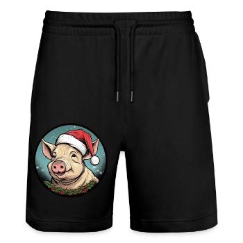 Schweinchen Weihnachten - Stanley/Stella Unisex Bio Joggingshorts Trainer  - Schwarz - Vorne - Nik (191cm) & Marisol (170cm)