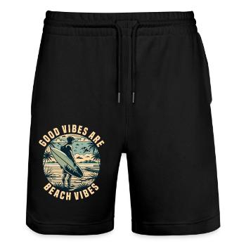 Surfen Surfer Sommer Palmen Strand Sonne Urlaub - Stanley/Stella Unisex Bio Joggingshorts Trainer  - Schwarz - Vorne - Nik (191cm) & Marisol (170cm)