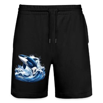 Blauer Orca - Stanley/Stella Unisex Bio Joggingshorts Trainer  - Schwarz - Vorne - Nik (191cm) & Marisol (170cm)