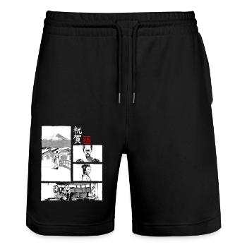 omedeto für dunkel - Stanley/Stella Unisex Bio Joggingshorts Trainer  - Schwarz - Vorne - Nik (191cm) & Marisol (170cm)