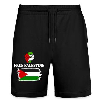 Free palestine - Short de jogging bio TRAINER Stanley/Stella unisexe - noir - Devant - Nik (191cm) & Marisol (170cm)